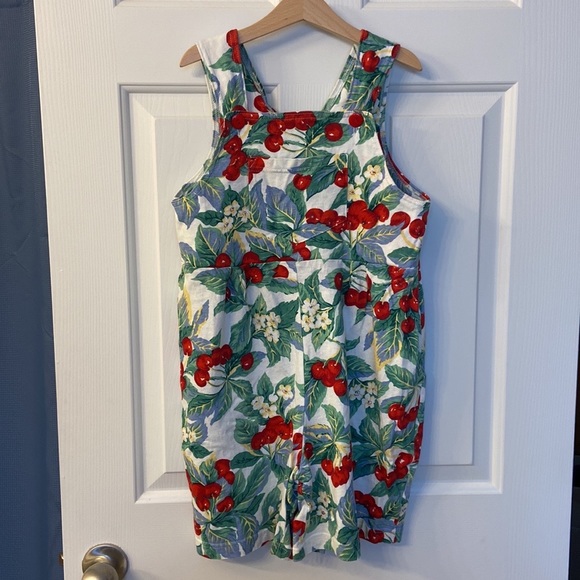 Vintage Cherry Romper Girls Size 10 Coverall Short Retro Fruit Summer Spring - Picture 8 of 14